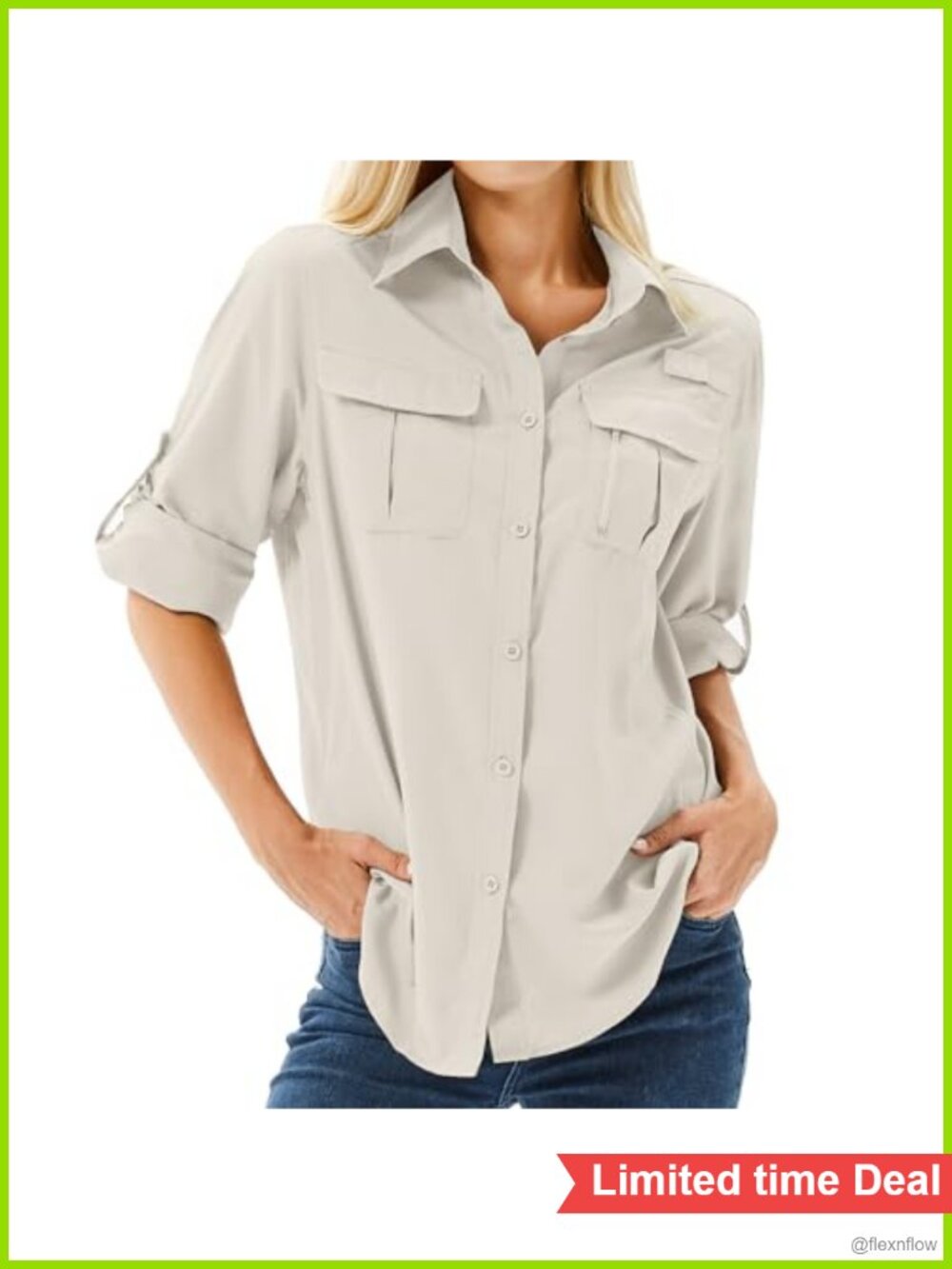 Women's UPF 50 Long Sleeve Safari Fishing Hiking Shirt Button-Down